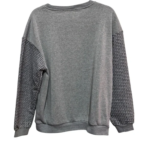 SHEIN- Houndstooth print drop Shoulder Sweatshirt - black / grey - size M - Picture 8 of 12